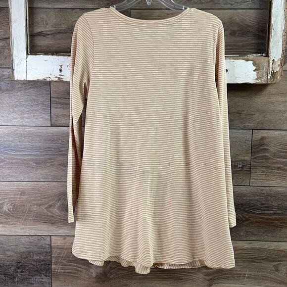 SOFT SURROUNDINGS CORA PIMA TEE Long Sleeve Layered Top Tan White Striped Sz Med - Picture 4 of 8